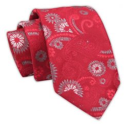 Czerwony Klasyczny Krawat Męski, Elegancki, Wzór Paisley, Kwiatki, 7 cm -Angelo di Monti. Czerwone krawaty i muchy Angelo di Monti, bez wzorów, z tkaniny. Za 45.00 zł.