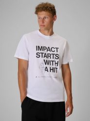 4F T-shirt regular z nadrukiem męski - biały S. Białe t-shirty 4F, m, bez wzorów, z bawełny, bez kołnierzyka, bez ramiączek. Za 69.99 zł.