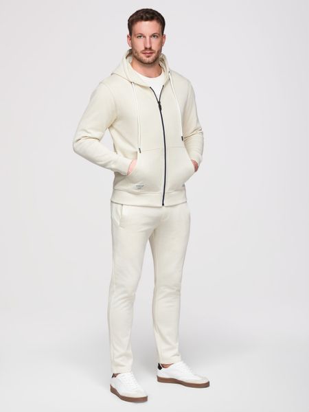 Komplet dresowy męski set bluza rozpinana z kapturem + spodnie z prosta nogawką - kremowy V11 - Rozmiar: M. Białe bluzy z kapturem Ombre Clothing, m, z aplikacjami, z bawełny, z kapturem. Za 339.99 zł.