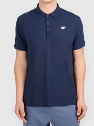 4F Koszulka polo w kolorze granatowym rozmiar: S. Niebieskie koszulki polo 4F, s, bez wzorów, bez kołnierzyka, bez ramiączek. Za 44.99 zł.