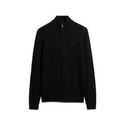 Sweter z dekoldem typu polo z siateczki Superdry Essential. Czarne swetry nierozpinane Superdry, na zimę, m, bez wzorów, z dzianiny, bez kołnierzyka, bez ramiączek. Za 299.90 zł.
