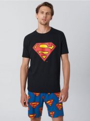 Piżama Superman - czarny. Czarne piżamy Sinsay, l, bez wzorów, bez ramiączek. Za 59.99 zł.