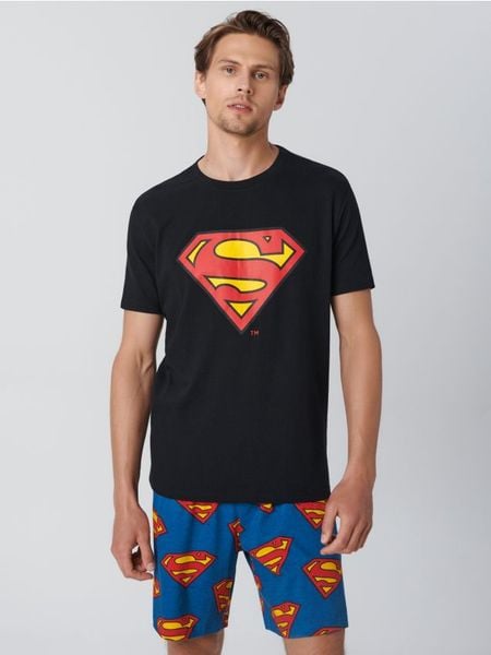 Piżama Superman - czarny. Czarne piżamy Sinsay, l, bez wzorów, bez ramiączek. Za 59.99 zł.