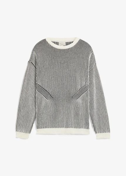 Sweter z prążkowanej dzianiny z mieszanki bawełny, luźny krój. Czarne swetry nierozpinane bonprix, m, bez wzorów, z bawełny, bez kołnierzyka, bez ramiączek. Za 114.99 zł.