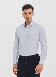 PAKO LORENTE - Koszula z niebieskim wzorem geometrycznym. Niebieskie koszule Pako Lorente, m, bez wzorów, z bawełny, bez kołnierzyka, bez ramiączek. Za 149.99 zł.