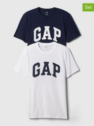 GAP Koszulki (2 szt.) w kolorze granatowym i białym rozmiar: XXL. Białe bezrękawniki GAP, xxl, bez wzorów, z bawełny, bez kołnierzyka, bez ramiączek. Za 83.42 zł.