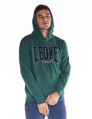 Męska bluza z kapturem i dużą kieszenią z dużym logo College'u. Zielone bluzy z kapturem LEONE 1947 APPAREL, l, z aplikacjami, z bawełny, z kapturem. Za 147.31 zł.