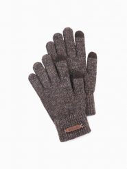 Dzianinowe męskie rękawiczki z wełną – brązowy melanż V2 OM-ACGL-0110 - one size. Brązowe rękawiczki Ombre Clothing, z aplikacjami, z dzianiny. Za 53.99 zł.