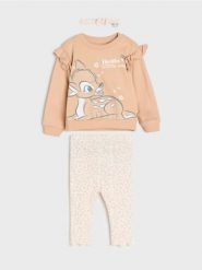 Bawełniany komplet; bluza, legginsy i opaska Bambi - beżowy. Brązowe bluzy bez kaptura Sinsay, l, bez wzorów, z bawełny, bez kaptura. Za 29.99 zł.
