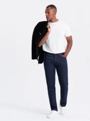 Klasyczne męskie jeansowe spodnie REGULAR FIT – indygo V1 - Rozmiar: L. Sztyblety Ombre Clothing, z aplikacjami, z bawełny, bez obcasa, bez zapięcia. W wyprzedaży za 89.99 zł.