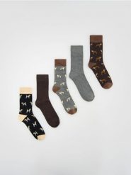 5 pack skarpet - brązowy. Brązowe skarpety Reserved, bez wzorów. Za 59.99 zł.