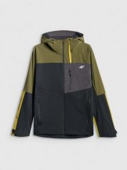 4F Kurtka softshell wiatroodporna membrana 10000 męska - khaki S. Brązowe kurtki przeciwdeszczowe 4F, l, bez wzorów, z materiału, bez kaptura. Za 699.99 zł.